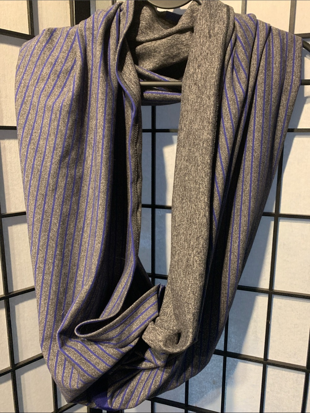 Lululemon Gray and Blue Striped Infinity Scarf reversible